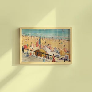 Stampa artistica con scena di spiaggia: dipinto vintage sull&#39;oceano (download digitale)
