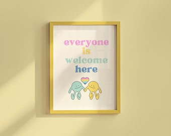 Todos son bienvenidos aquí, cartel de "Todos son bienvenidos aquí", cartel de "Espacio seguro", cartel de "Espacio seguro", carteles para el aula, cartel de diversidad, inclusivo