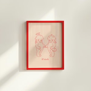 Dibujo animado de un pequeño diablo, ángel y kewpie (descarga digital)