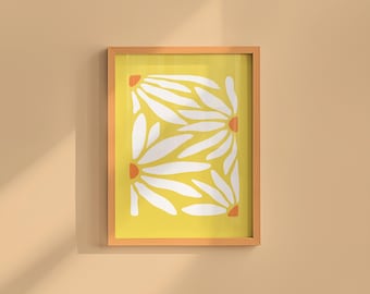 Gelb Blumen Kunstdruck: Minimalistisches Blumen Dekor (Digitaler Download)