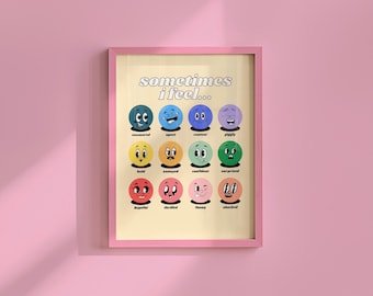 Emotions Art Print: Retro Mood Characters for Kids' Rooms