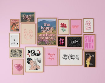 Pink Floral Art Print Set: 5 Digital Downloads for Gallery Wall