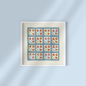 English Cottage Floral Quilt Art Print (Digital Download, 30x30 Inch) image 1