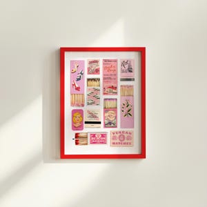Pink Matchbox Print, Trendy Matches Poster, Retro Matchbook Wall Art, Bar Cart Aesthetic Print for Apartment, Instant Digital Download