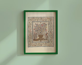 Tapisserie Wandkunst, Vintage Textildruck, warme ästhetische Wohnkultur, antiker Textildruck, rustikales Teppichmuster, vielseitige Wandkunst