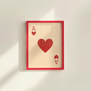 As de corazones - Naipes - Descarga digital - Impresión de pared - Arte moderno y elegante - Impresiones descargables - Póster retro - Pósteres minimalistas - Impresiones brillantes