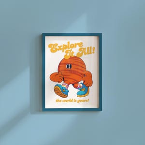 Go Explore Art レトロプリント、キュートな惑星の漫画ポスター、ファンキーでグルーヴィーなミニマルな教室の装飾、レトロなマスコットのウォールアート