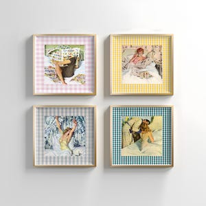 Trendy kunstprintset, set van 4 prints, GS Print Shoppe, feministische kunst, geruite muurkunst, kunstprintset, digitale downloads, fotowand