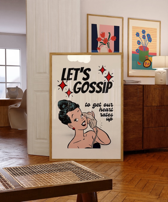 Let's Gossip-digital Prints-wall Art Print-retro Cartoon Art-downloadable  Print-bar Art Prints-living Room Decor-funny Wall Art-bright Art 