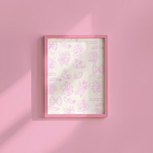 Impressão de arte de macarrão, download digital, impressão de arte de parede, impressão de arte digital de comida, impressão de arte de parede moderna, impressão de arte de parede de cozinha, decoração de cozinha rosa