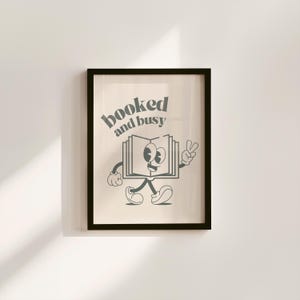 Booked and Busy Original-Digital Download-Wall Print-Retro-Downloadable Print-Trendy Art-70s Art Print-Retro Character-Girly Print-Kids-Dorm