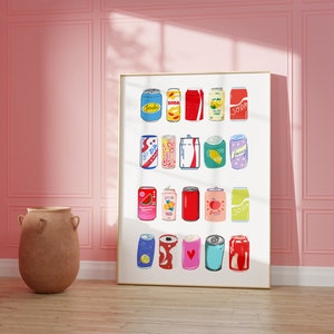 Soda Poster-Diet CokeWall Print-Digital Download-Preppy Pink Prints-Coke Wall Art-Vintage Doll Art-Y2K Aesthetic-Girly Bar Cart Art