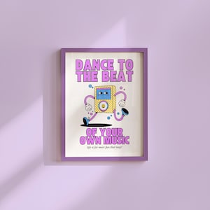 Arte de baile, Arte para habitación infantil, Impresión descargable, Impresión de dibujos animados, Arte de personajes retro, Pósters de moda, Arte de mascotas vintage, Arte positivo y adorable