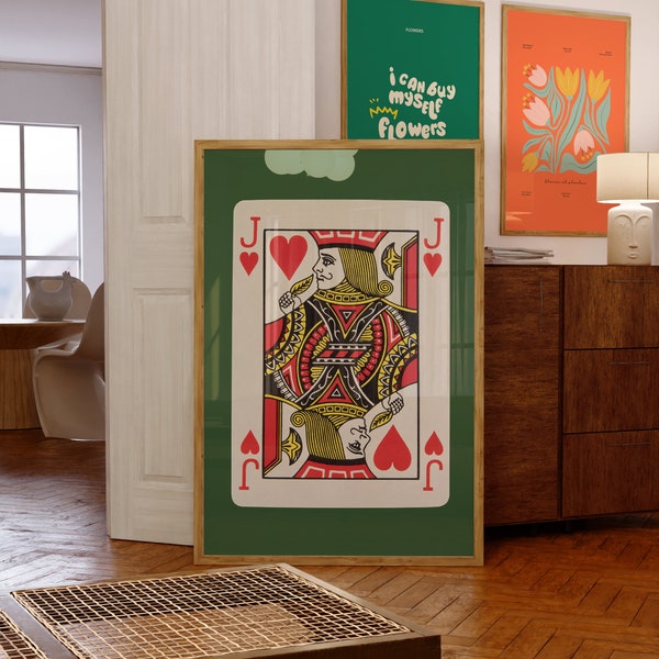 Jack Card Art-Digital Download-Wall Print-Retro Art Print-Jack Of Hearts-Playing Card-Downloadable Art-Trendy Art Print-Preppy Art Prints
