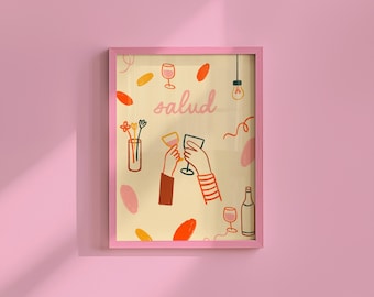 Salud Cheers Art Print: Retro Bar Cart Decor (Digital Download)