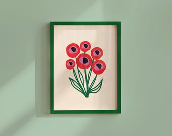 Bouquet of Flowers, Floral Art, Bouquet of Peace, Floral Decor, Colorful Print, Girls Bedroom, Gift Idea, Inspirational Art, Minimalist Art