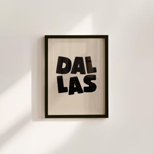 Dallas Art Print,Digital Art Download,Black Dallas Wall Art,Cute Trendy Art,Dallas Posters,Dallas Wall Poster,Beige Posters