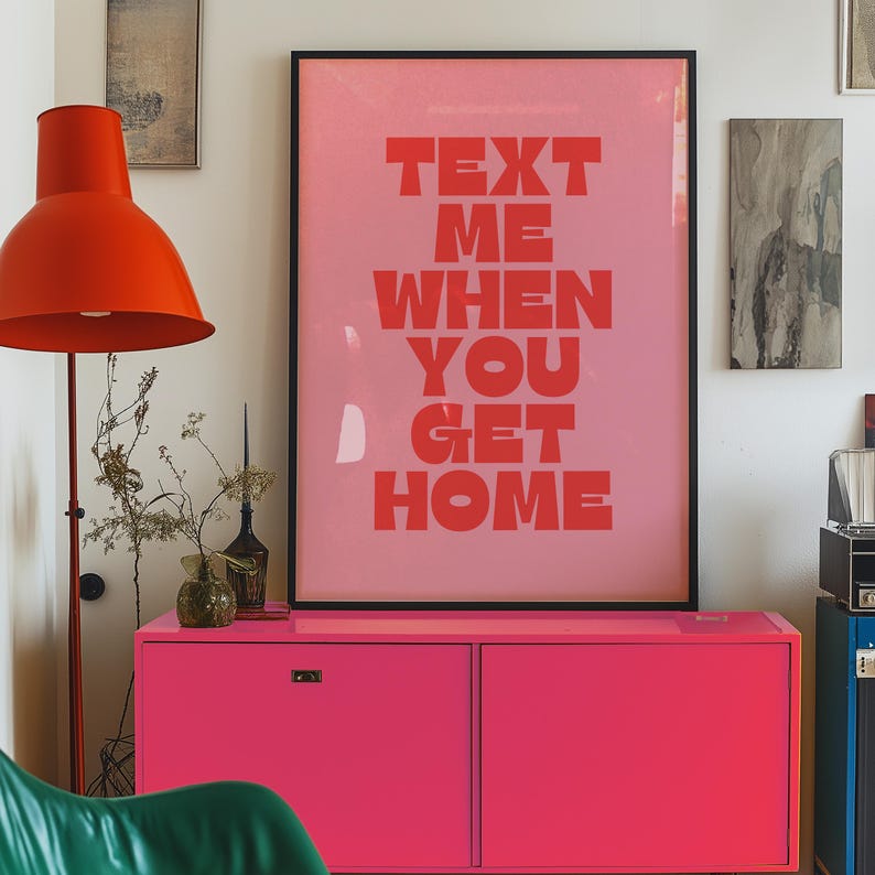 Retro vriendschapskunstprint: sms me als je thuiskomt (digitale download) afbeelding 5