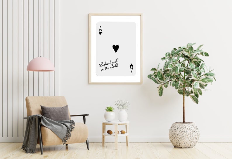 Ace of Hearts,Lucky Girl Quote,Retro Card Posters,Lucky Girl Syndrome Art,Trendy Wall Art,Aesthetic Print,Dorm Art,Ace of Hearts Art image 6