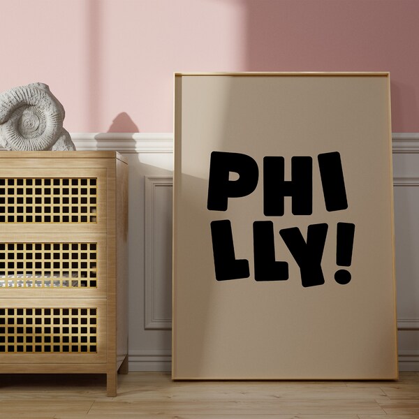 Philadelphia Art Print,Digital Art Download,Black Philly Wall Art,Cute Trendy Art,Philly Posters,Philly Wall Poster,Beige Posters