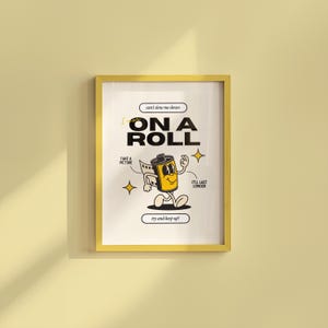 On A Roll-Digitaler Download-Wand Druck-Film Cartoon-Herunterladbare Druck-70er Jahre Kunstdruck-Retro Charakter Kunst-Trendige Poster-Vintage Maskottchen Kunst