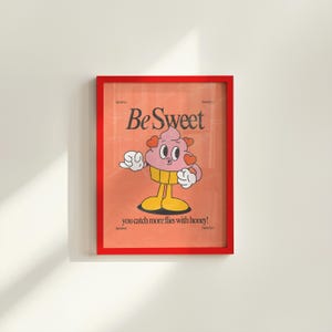 Ríete más, arte para el aula, impresión retro bonita, dibujo animado de cupcake, impresión de mascota retro, póster retro minimalista y divertido