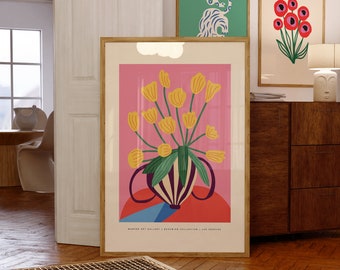 Pink Flower Bouquet-Abstract Floral Art-Wall Art Print-Digital Downloads-Botanical Art-Retro Prints-Digital Prints-Flower Market Prints