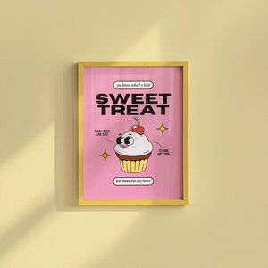 Ästhetischer Cupcake Kunstdruck | Minimalistische Retro Cartoon Küchenwanddekoration | Sweet Treat Wandkunst Nettes Geschenk für Bäcker