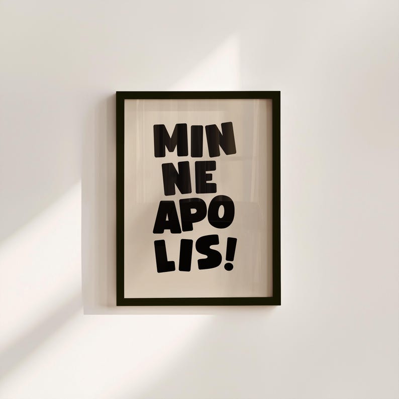 Minneapolis Typography Art Print: Black & Beige Poster (Digital Download) image 1
