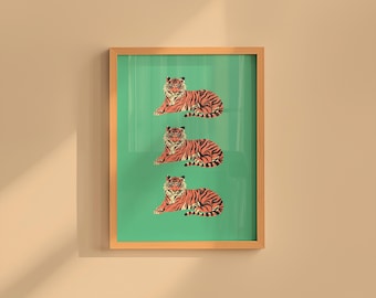 Digital Prints, 120 Files, Tiger Art Print, Funky Trendy Art Prints, Dorm Decor, Digital download, Trendy Art, Animal Art, Minimal Poster