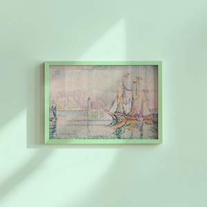 Beach Painting, Classic Art Print, Multi Color Beach Seascape Painting, Beach Wall Art, Pink and Yellow Prints, Digital Download, Anitbes