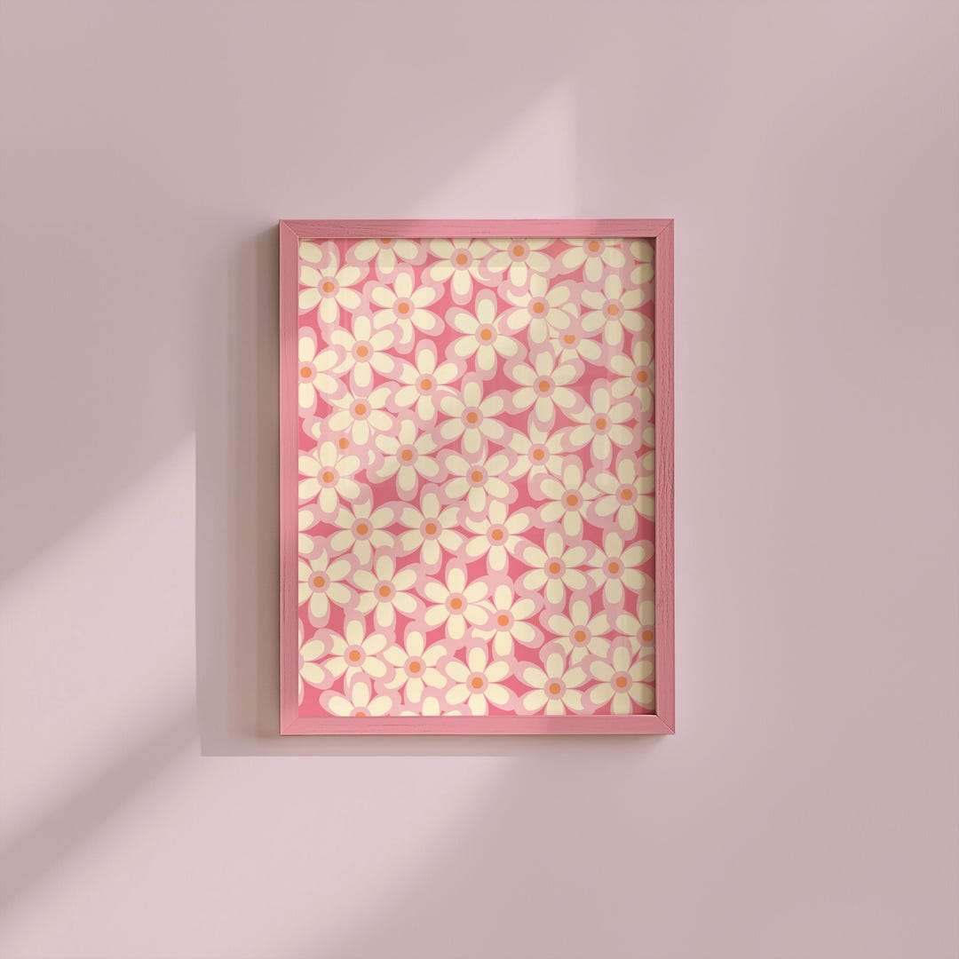 Retro Floral Art Print: 70s Pink Flower Power Decor (digital Download ...