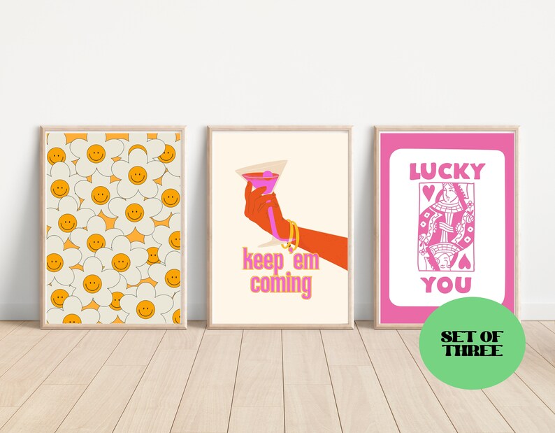 Digital Print Set-gallery Wall Set-girly Art-pink - Etsy