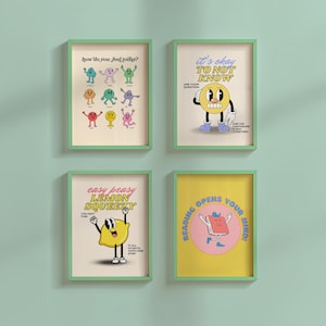 Set di 4 poster per bambini, materiale stampabile per la scuola, stampe per la sala giochi, decorazioni per l'aula, pacchetto di poster didattici, poster per l'aula, download digitali
