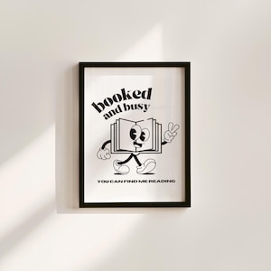 Reading Poster-Classroom Wall Decor-Digital Download-Wall Print-Booked and Busy-Trendy Retro Art-70s Art Print-Retro Character