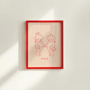 Lil Devil Cartoon Art, Digital Art, Cute Angel Devil Art, Retro Decor, Funny Wall Art, Vintage Cartoon Art, Y2K Girly Decor, Kewpie Wall Art