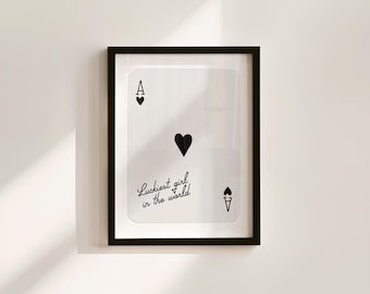 Ace of Hearts,Lucky Girl Quote,Retro Card Posters,Lucky Girl Syndrome Art,Trendy Wall Art,Aesthetic Print,Dorm Art,Ace of Hearts Art