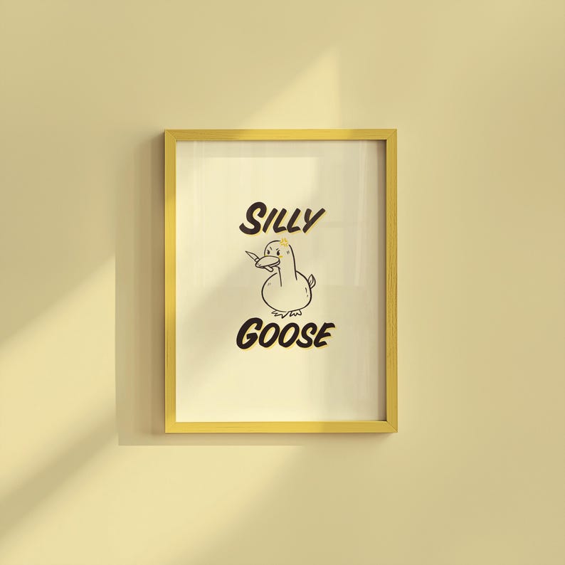 Silly Goose Art,Funny Goose Art Print,Girly Print,Silly Animal Art Print,large Wall Art,Funny Art,Yellow Art,Edgy Art Print