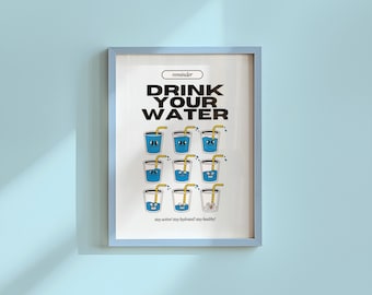 Drink Your Water Art Print: Retro Kitchen Decor (Digital Download)