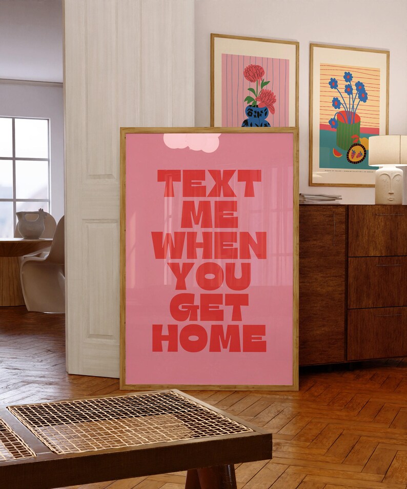 Retro vriendschapskunstprint: sms me als je thuiskomt (digitale download) afbeelding 6