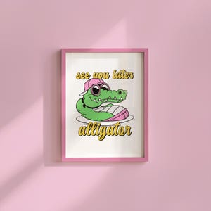 Sztuka aligatora, plakat dla dzieci, sztuka z kreskówek, dekoracja pokoju surfingowego, wydruk retro na plaży, pobieranie cyfrowe, wydruki surfingowe, plakat aligatora, sztuka dla dzieci