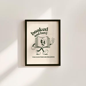 Booked and Busy Reading Poster: Retro 70s Classroom Wall Art
