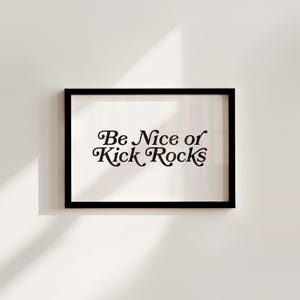 Be Nice Art, Be Nice Poster, Retro Type Print, Digital Download, Positivity Art Print, Digital Prints, Simple Wall Art, Black and White Art