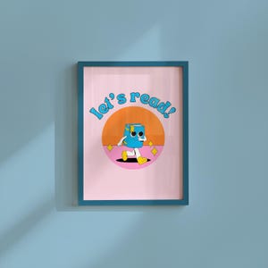 Let's Read Art Print: Retro Book Character, Inspirational Decor