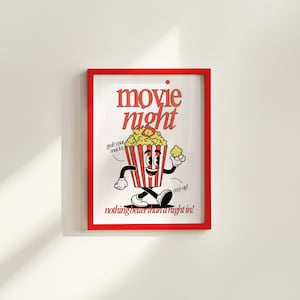 Retro Popcorn Art Print, Cute Retro Print, Gift for Movie Lovers, Vintage Mascot Print, Movie Night Poster, Positive Art, Living Room Art