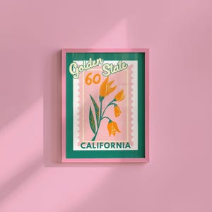 Kalifornischer Mohn Art Print, bunter digitaler Download, süße trendige Cali Wandkunst, Golden State Poster, orange Blumendekor