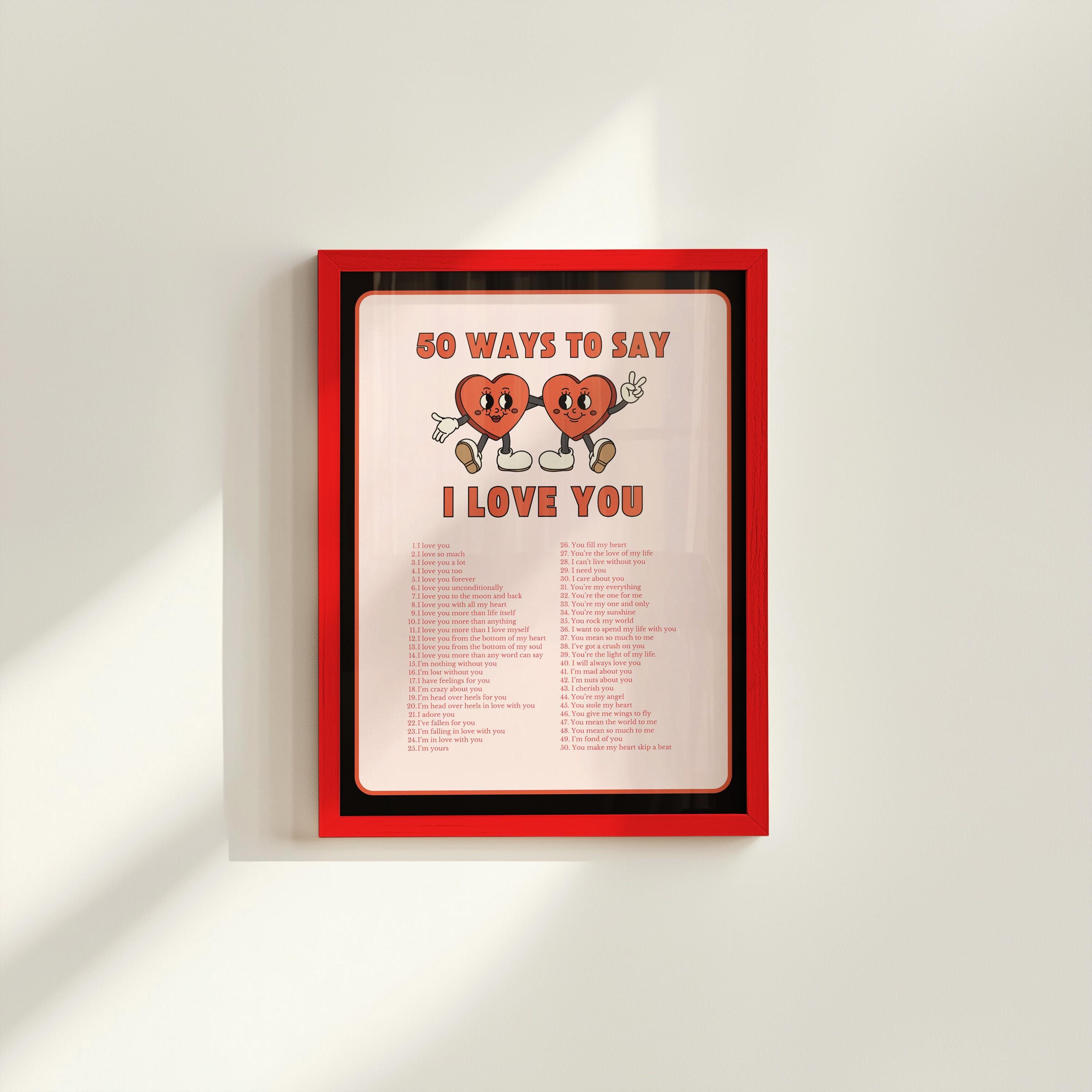 50 Ways to Say I Love You Print: Retro Friendship Art (digital