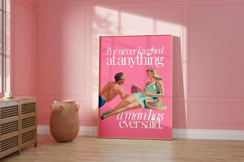 Wall Art Print, Pink Aesthetic Art, Apartment Art, Feminist Art, Living Room Decor, Retro Funny Women Art