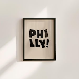 Philadelphia Kunstdruck, digitale Kunst Download, schwarze Philly Wandkunst, niedliche trendige Kunst, Philly Poster, Philly Wandposter, beige Poster