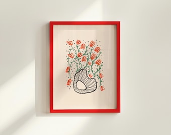 Lámina floral: Ramo de flores rojas, decoración minimalista (descarga digital)